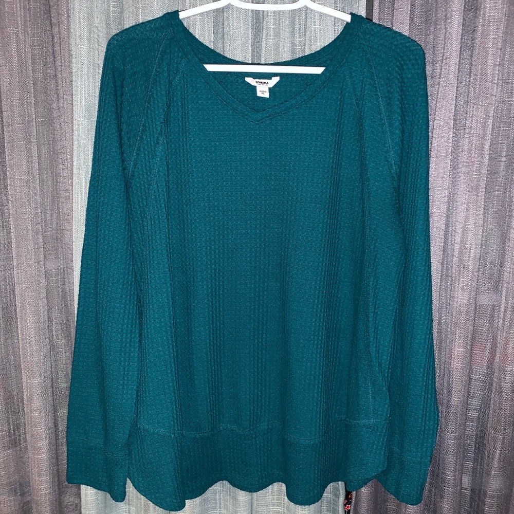 Sonoma Teal Long Sleeve Waffle Knit Top